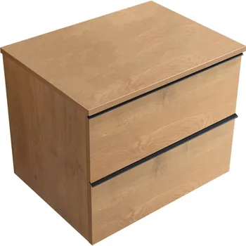 Koupelnový nábytek CERANO - Koupelnová skříňka pod umyvadlo s úchytkou/deskou pod umyvadlo Velora - 18 mm - dub medový, černá úchytka - 60x49,8x46 cm