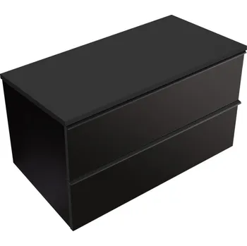 Koupelnový nábytek CERANO - Koupelnová skříňka pod umyvadlo s úchytkou/deskou pod umyvadlo Velora - 18 mm - černá matná, černá úchytka - 70x49,8x46 cm