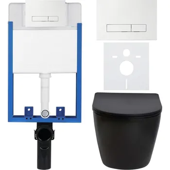 WC sada CERANO Podomítkový WC set Verde černá mat WC tlačítko Slim, bílé k zazdění CER-8050BD43