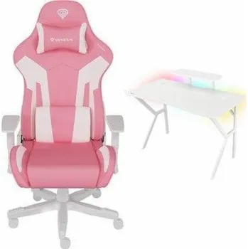 Psací stůl Genesis Růžovobílé křeslo Nitro 710 (NFG-1929) + bílý psací stůl Holm 320 RGB 120 cm x 60 cm