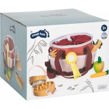 Dřevěná hračka small foot Sada péče o koně s taškou červená