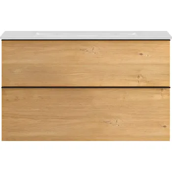 Koupelnový nábytek CERANO - Koupelnová skříňka pod umyvadlo s úchytkou Velora - dub medový, černá úchytka - 80x49,8x46 cm