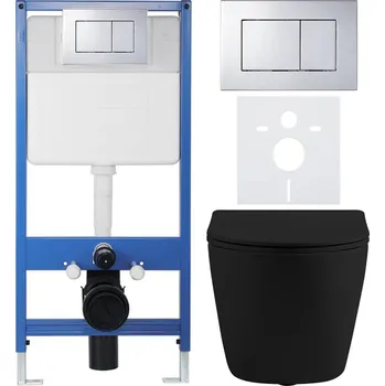 WC sada CERANO Podomítkový WC set Cesso černá mat WC tlačítko Classic, chrom předstěnová instalace