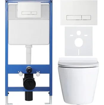 WC sada CERANO Podomítkový WC set Norbi bílá lesklá WC tlačítko Slim, bílé předstěnová instalace