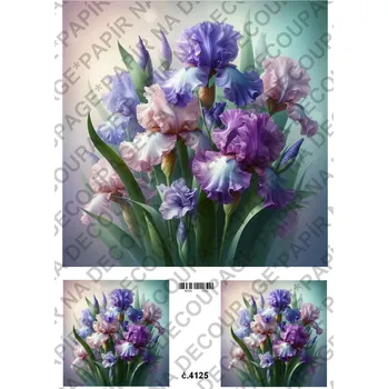 Umělecký papír Rýžový a soft papír na decoupage - Kosatce - KB04125 Materiál: Soft, Rozměr: A4