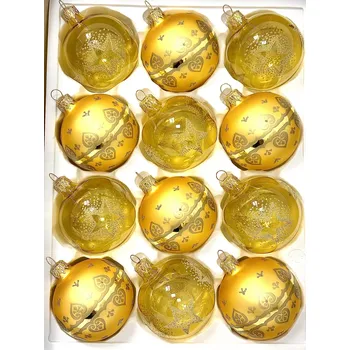 Vánoční ozdoba Irisa Zlaté vánoční štěstí – sada 12 skleněných koulí 7 cm s hvězdami a srdíčky Velikost: 7 cm, Balení: 12ks, Barva: zlatá