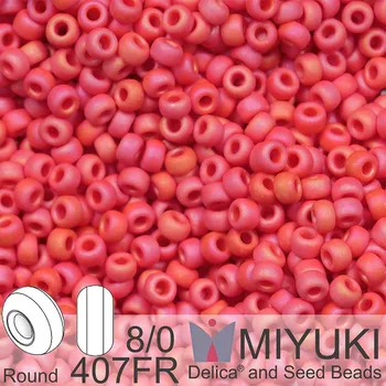 Korálek Korálky Miyuki Round 8/0. Barva 0407FR Matte Opaque Vermillion Red AB. Balení 5g