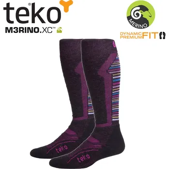 Pánské ponožky Teko 4733 MERINO.XC Medium Ski charcoal azalea stripe dámské lyžařské ponožky Velikost: 34-37