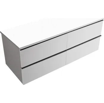 Koupelnový nábytek CERANO - Koupelnová skříňka pod umyvadlo s úchytkou/deskou pod umyvadlo Velora - 18 mm - bílá matná, černá úchytka - 160x49,8x45,2 cm