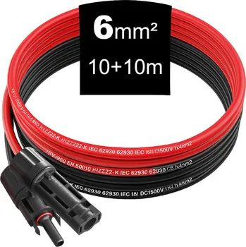 elektrický kabel Solární kabely 6 mm², UV ochrana - s konekrory - 10+10m