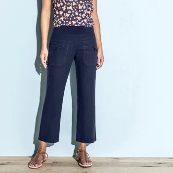 Dámské kalhoty 7/8 rovné kalhoty s pružným pasem, ze lnu a bavlny námořnická modrá 36