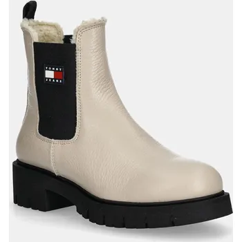 Dámská zimní obuv Kožené kotníkové boty Tommy Jeans TJW CHELSEA BOOT WL EN0EN02826 béžová 80X, EUR 41