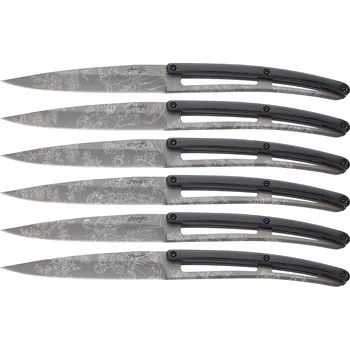 Kuchyňský nůž Deejo 2FS021 sada 6 příborových nožů, titanový povrch, paperstone, design Toile de Jouy