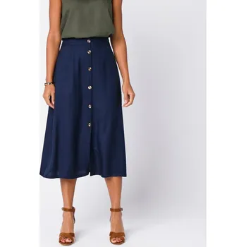 Dámská sukně Jednobarevná splývavá midi sukně na knoflíky, eco-friendly viskóza nám.modrá 36