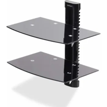 Televizní držák StarTech.com Dual Floating Wall-Mounted AV Shelves, Adjustable Height Shelf For Under TV, Organize A/V Equipment On Black Tempered Glass Shelves - Police - pro komponenty audio/video - hliník, ocel, p