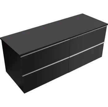 Koupelnový nábytek CERANO - Koupelnová skříňka pod umyvadlo s úchytkou/deskou pod umyvadlo Velora - 18 mm - černá matná, chromová úchytka - 140x49,8x45,2 cm