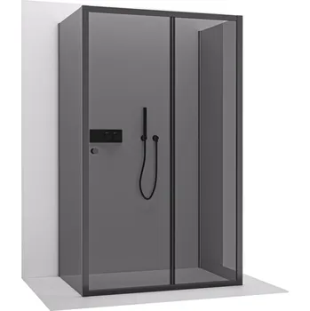 CERANO - Sprchový kout Varone POINT U L/P - 6 mm - černá matná, grafitové sklo - 90x80 cm - posuvný