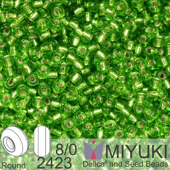 Korálek Korálky Miyuki Round 8/0. Barva 2423 Silverlined Lime . Balení 5g