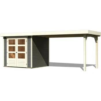 Zahradní domek KARIBU HOLZTECHNIK dřevěný domek KARIBU ASKOLA 2 + přístavek 280 cm (82907) terragrau LG1767