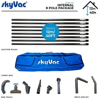 Tyč k vysavači Modulární sací trubky SkyVac Push-Fit 44 mm — sada 12 m (8 dílů, karbon)