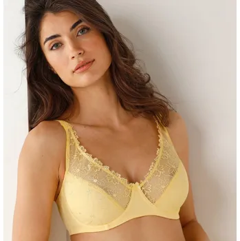 Podprsenka Zmenšující podprsenka z tylu a mikrovlákna s výšivkou Antioco, s flexi kosticemi žlutá 90E