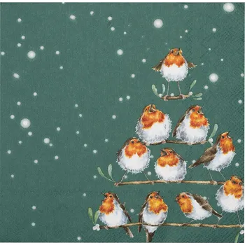 Papírový ubrousek Wrendale Designs Wrendale papírové ubrousky Rockin Robin ptáček červenka 33x33cm 3-vrstvé 20ks