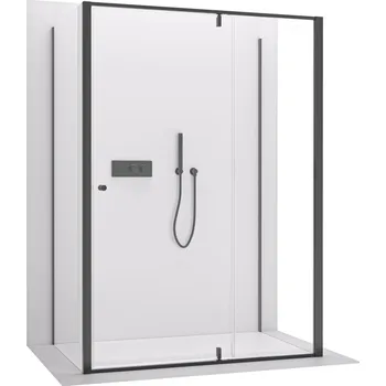 CERANO - Sprchový kout Santini U L/P - 6 mm - černá matná, transparentní sklo - 140x80 cm - křídlový