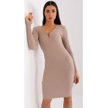 Dámské šaty BASIC FEEL GOOD Žebrované šaty s výstřihem béžové Velikost: L/XL