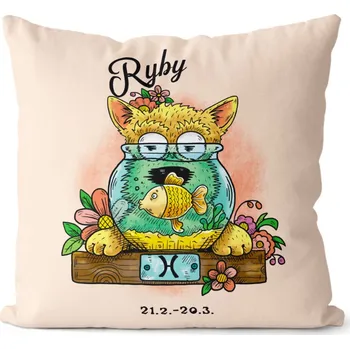 Dekorativní polštářek Polštář 40 x 40 cm Psí znamení - Ryby