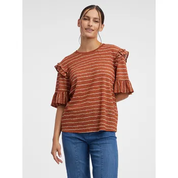 Oblečení a móda Orsay Dámské Hnědé dámské pruhované tričko ORSAY Hnědá XL (2896189)