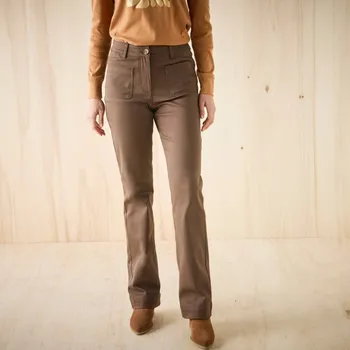 Dámské kalhoty Bootcut kalhoty s našitými kapsami čokoládová 42