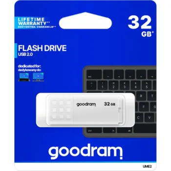 Ukládání dat GOODRAM UME2 WHITE USB 2.0 32GB Goodram USB flash disk, USB 2.0, 32GB, UME2, bílý, UME2-0320W0R11, USB A, s krytkou