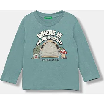 Dětské bavlněné tričko s dlouhým rukávem United Colors of Benetton 3I1XG10KQ.P.seasonal tyrkysová 06X, vel. 110