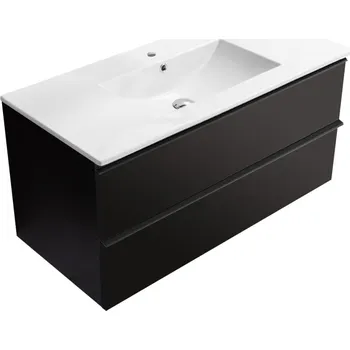 Koupelnový nábytek CERANO - Koupelnová skříňka pod umyvadlo s úchytkou Velora + keramické umyvadlo Todo - černá matná, černá úchytka - 100x49,8x46 cm