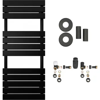 Radiátor CERANO - Koupelnový radiátorový set Claude - ústřední vytápění - boční připojení 50 mm - 650W - černá matná - 1200x500 mm