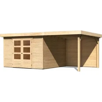 Zahradní stavba KARIBU HOLZTECHNIK dřevěný domek KARIBU ASKOLA 6 + přístavek 240 cm včetně zadní stěny (23503) natur LG3285