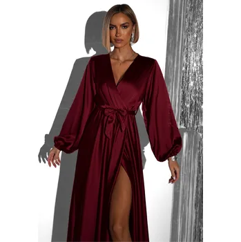 Dámské šaty Vínové elegantní šaty WOMAN s dlouhým rukávem Velikost: ONESIZE