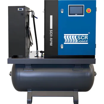 Kompresor Šroubové kompresory SCR - Screw Compressor Šroubový kompresor 3v1 - SCR-4/10APM-200D příkon motoru 4,7 kW, dodávaný tlak 10 bar, objemový výkon 30,6 Nm³/h