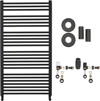 Radiátor CERANO - Koupelnový radiátorový set Alberto - ústřední výtápění - boční připojení 50 mm - 716W - černá matná - 1180x650 mm