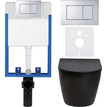 WC sada CERANO Podomítkový WC set Verde černá mat WC tlačítko Classic, chrom k zazdění