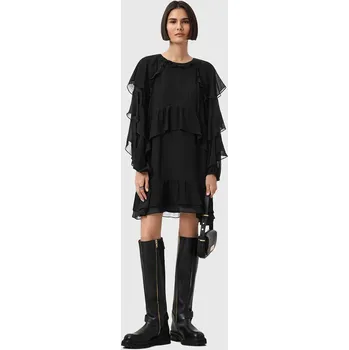 Dámské šaty Šaty s příměsí hedvábí AllSaints LISSIE černá barva, mini, W100DD 99X, vel. 38