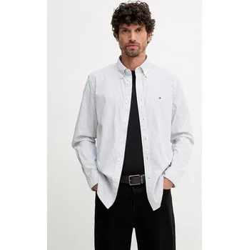 Pánská košile Bavlněná košile Tommy Hilfiger pánská, bílá barva, regular, s límečkem button-down, MW0MW41399 00X, vel. M