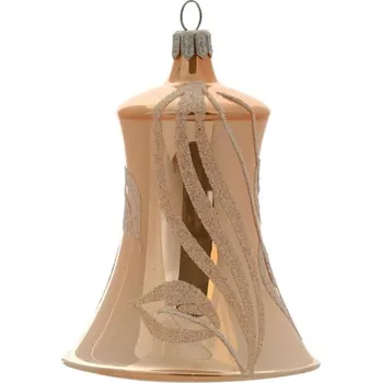 Vánoční ozdoba Koulier Zvonek oranžový porcelán s lístky, 1 ks