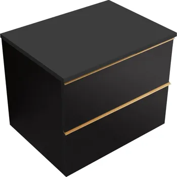 Koupelnový nábytek CERANO - Koupelnová skříňka pod umyvadlo s úchytkou/deskou pod umyvadlo Velora - 18 mm - černá matná, zlatá úchytka - 60x49,8x46 cm