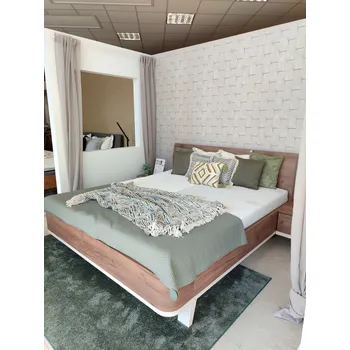 Postel Postel Vally HPL s ÚP, podsvícením a nočními stolky - 180cm, s dvěma oblými NS 50cm, LED podsvícením postele i NS,2ks dálkových ovladačů k podsvícení postele a ÚP box bílé lamino, 110cm, 50cm, Dub tabákový, cappuccino