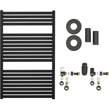 Radiátor CERANO - Koupelnový radiátorový set Vincenzo - ústřední vytápění - boční připojení 50 mm - 400W - černá matná - 970x600 mm
