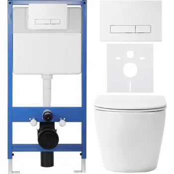 WC sada CERANO Podomítkový WC set Verde bílá lesklá WC tlačítko Slim, bílé předstěnová instalace