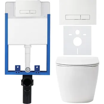 WC sada CERANO Podomítkový WC set Verde bílá lesklá WC tlačítko Slim, bílé k zazdění