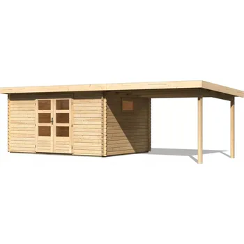Zahradní stavba KARIBU HOLZTECHNIK dřevěný domek KARIBU TRITTAU 5 + přístavek 330 cm (91545) natur LG4192
