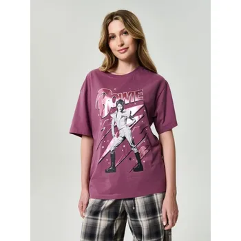 Oblečení a móda Sinsay - Bavlněné oversize tričko s potiskem David Bowie - světle fialová - 399FG-34X - 399FG-34X-M
